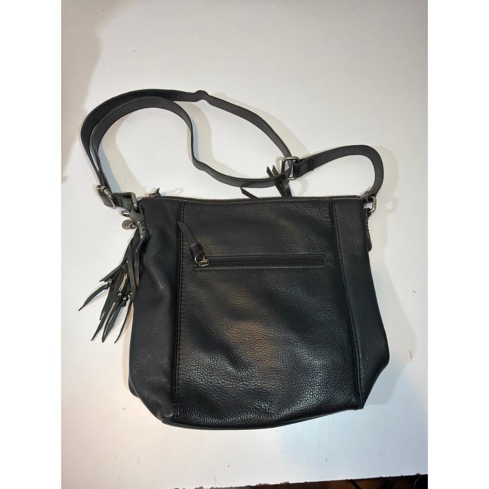The SAK Women's Ashland Black gray Leather Crossbody Bag Tassel Charm Braid